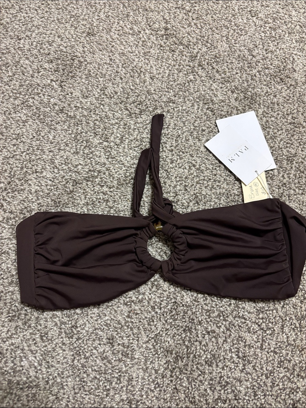 Dark Brown Ring-Front Bandeau Bikini Top